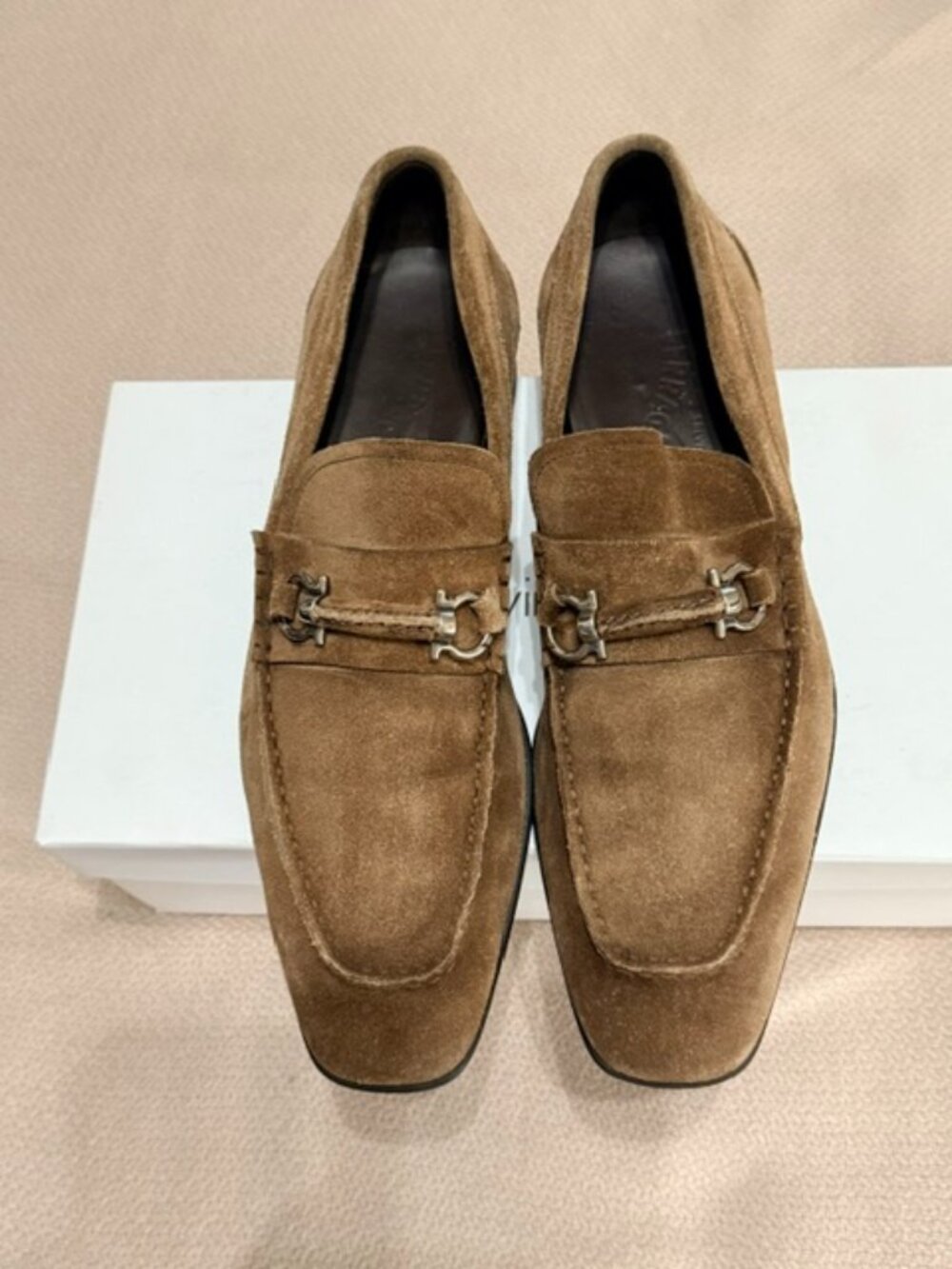 Men's Salvatorre Ferragamo brown suede bit loafers.